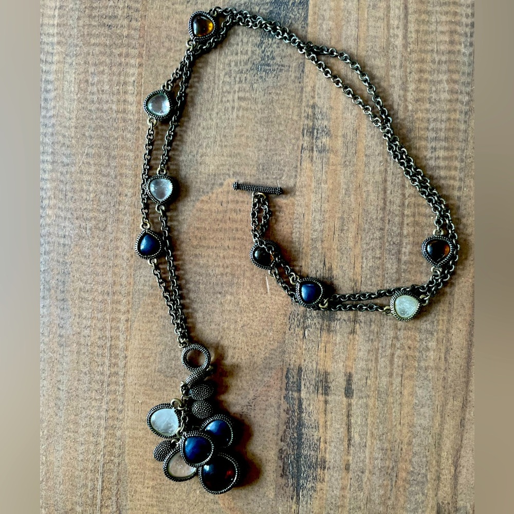 Lia Sophia long two way necklace brown antique gold